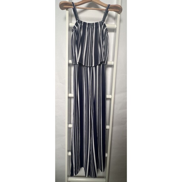 Jumpsuit Womens S Navy White Stripe Elastic Waist Easy Flattering Fit & Care - Picture 15 of 15